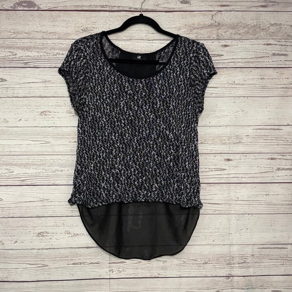 Iz Byer Black White Faux Layer Business Casual Top Med